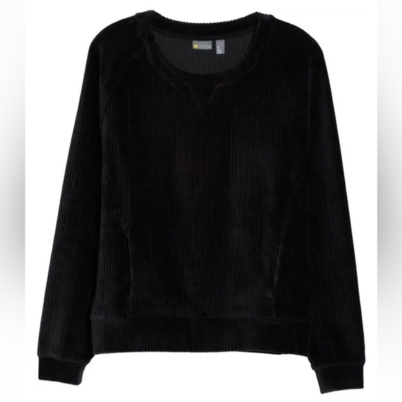 NWT Zella Plush Corduroy Crewneck Sweatshirt in Black Size Medium - Picture 9 of 12